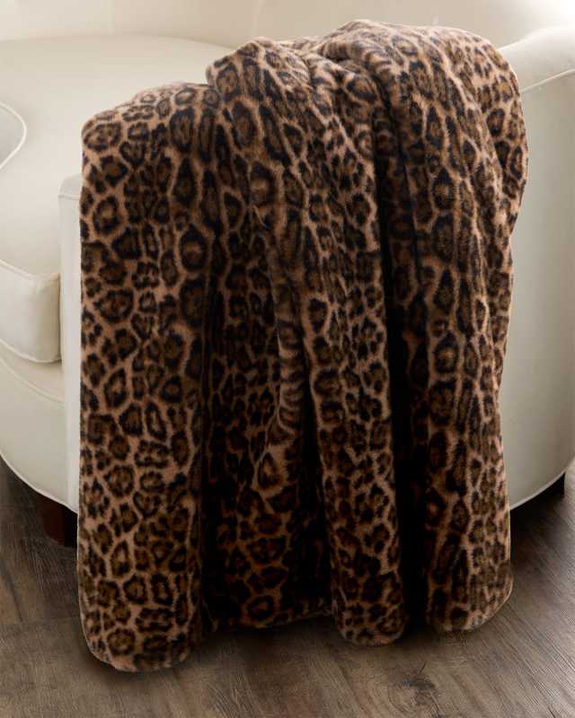 Leopard-Print Faux Mink Throw, 60" x 72"